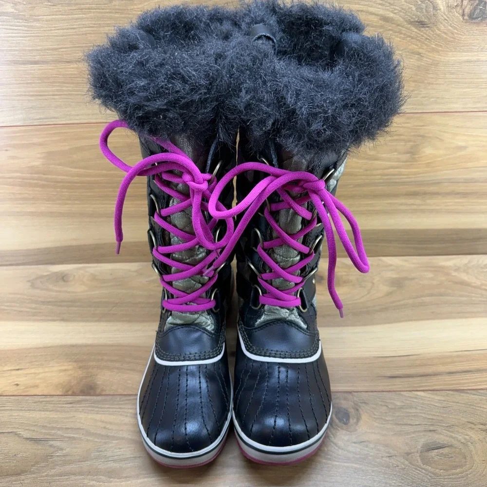Sorel Tofino Nori Blush Snow‎ Boots Womens 7 Black Waterproof Faux Fur Tall